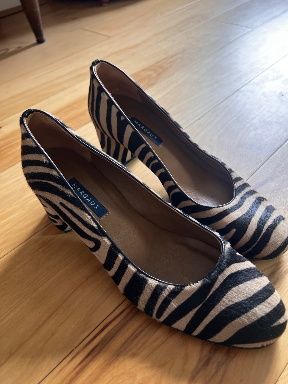 Margaux Zebra-Striped Block Heel Pumps - Black & Cream